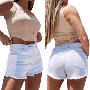 Le Lis S White Cutoff Raw Hem Light Wash High Rise Denim Jean Shorts